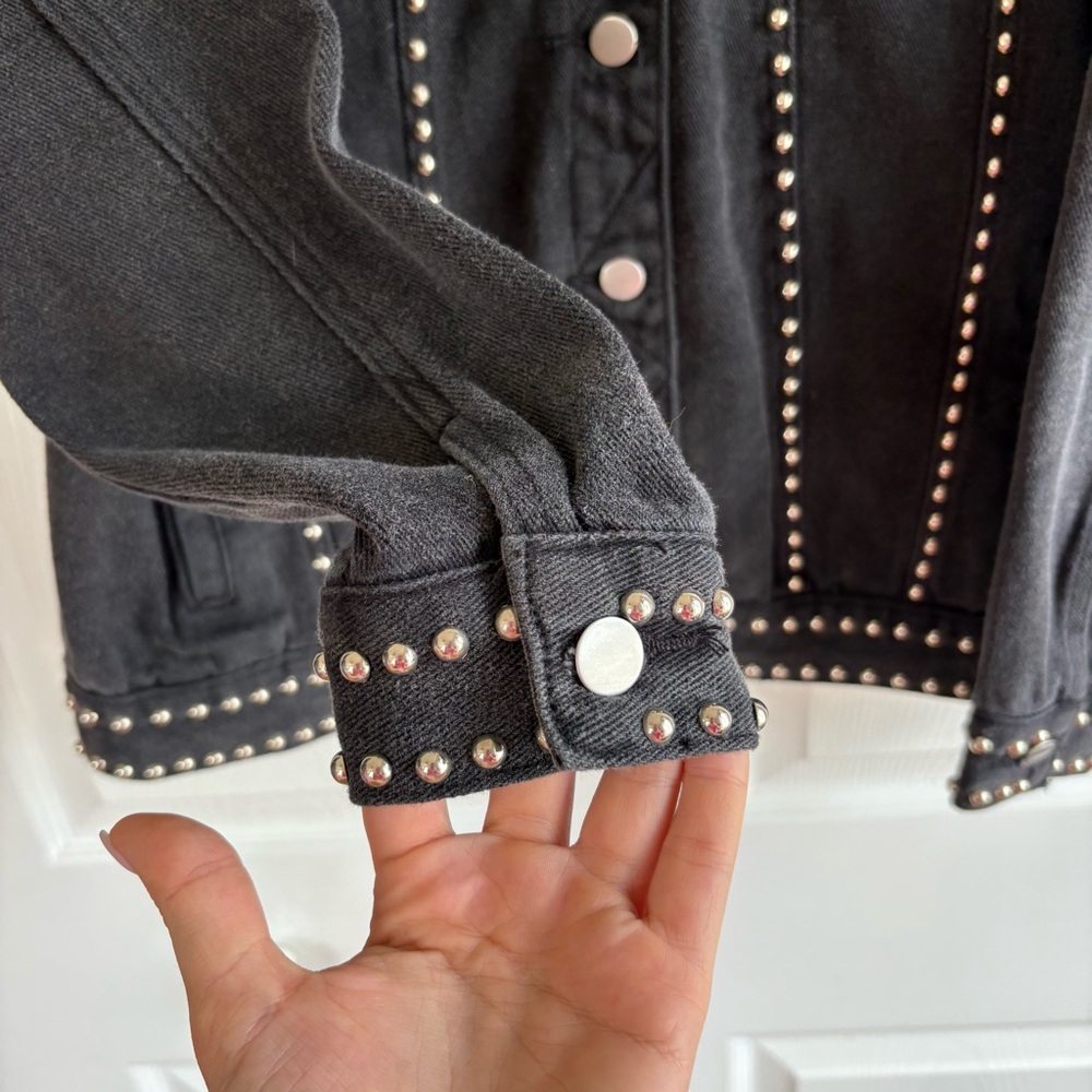 Vici Black Jean Denim Jacket with Studded Details Oversized Biker XS - Picture 5 of 10